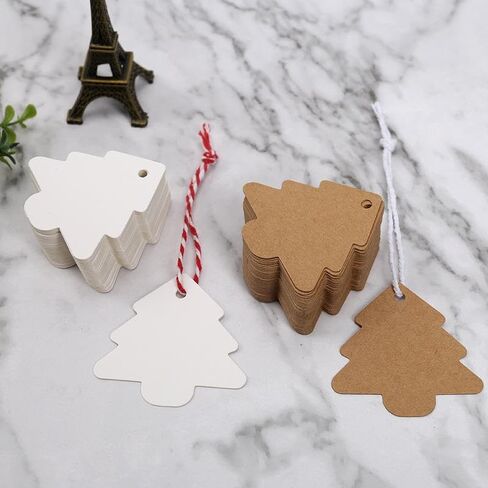 100PCS Tree Shape Paper Tags Kraft Labels Paper Cards Tags DIY Christmas Wedding Party Blank Hang Gifts (Brown) in Saudi Arabia