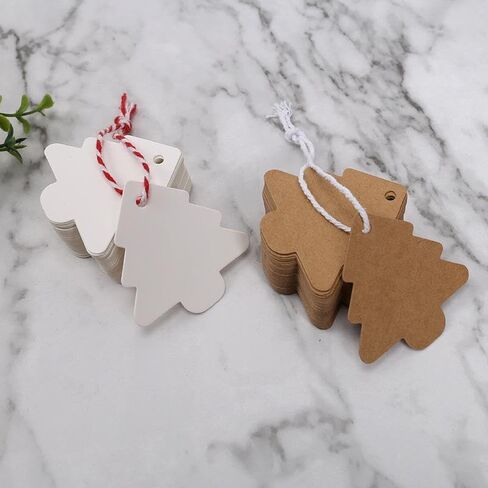 100PCS Tree Shape Paper Tags Kraft Labels Paper Cards Tags DIY Christmas Wedding Party Blank Hang Gifts (Brown) in Saudi Arabia