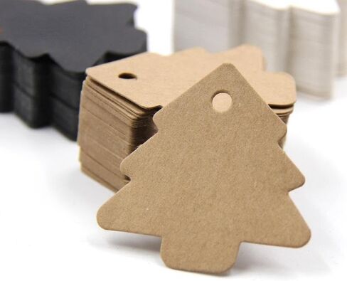 100PCS Tree Shape Paper Tags Kraft Labels Paper Cards Tags DIY Christmas Wedding Party Blank Hang Gifts (Brown) in Saudi Arabia