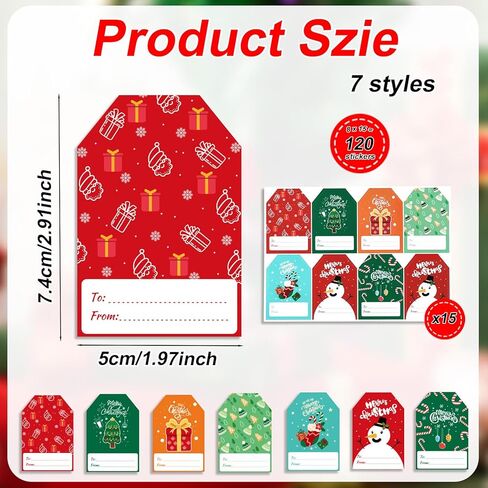 120 قطعة من بطاقات الهدايا لعيد الميلاد، وعيد الميلاد المجيد، ملصقات شكر ذاتية اللصق، علامات اسم عيد الميلاد تقدم ملصقات لتزيين الهدايا الاحتفالية (النمط 2) in Kuwait
