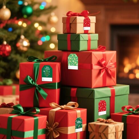 120 قطعة من بطاقات الهدايا لعيد الميلاد، وعيد الميلاد المجيد، ملصقات شكر ذاتية اللصق، علامات اسم عيد الميلاد تقدم ملصقات لتزيين الهدايا الاحتفالية (النمط 2) in Kuwait