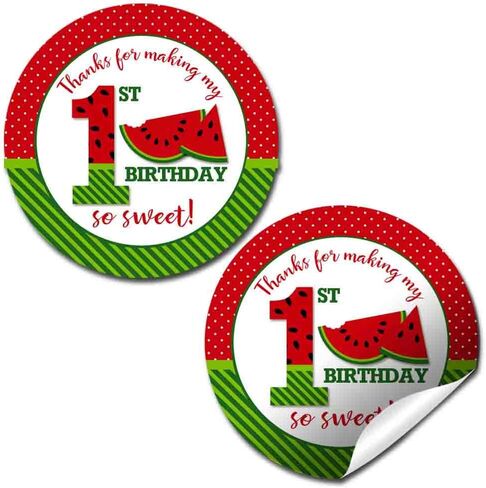 Pink Watermelon 1st Birthday Party Thank You Sticker Labels, 40 2" Party Circle Stickers by AmandaCreation, Great for Party Favors, Envelope Seals & Goodie Bags in Saudi Arabia