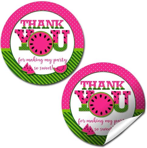 Pink Watermelon 1st Birthday Party Thank You Sticker Labels, 40 2" Party Circle Stickers by AmandaCreation, Great for Party Favors, Envelope Seals & Goodie Bags in Saudi Arabia