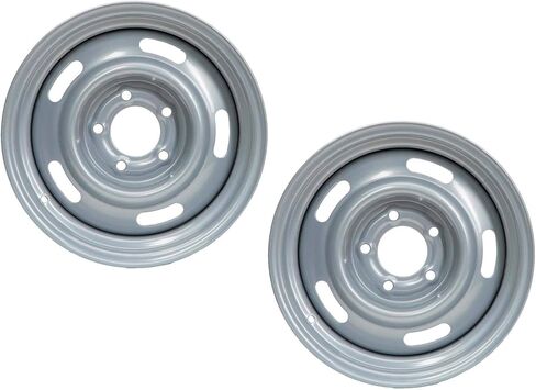 Speedway Motors 15x8 Inch GM Rally Truck Wheel Set, 5 on 5 Inch Bolt Pattern, Silver Painted Steel Construction for RWD Vehicles, Classic OEM Style Replacement, Sold as a Pair in Saudi Arabia