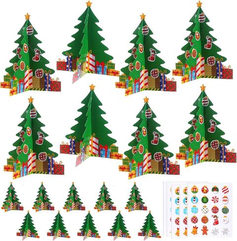 Motipuns 12 Sets DIY Christmas Tree Paper Craft Kits with Stickers Collapsible Paper Tabletop 3D Christmas Tree Ornament Kit for Home Xmas Holiday Fun Activities in Saudi Arabia