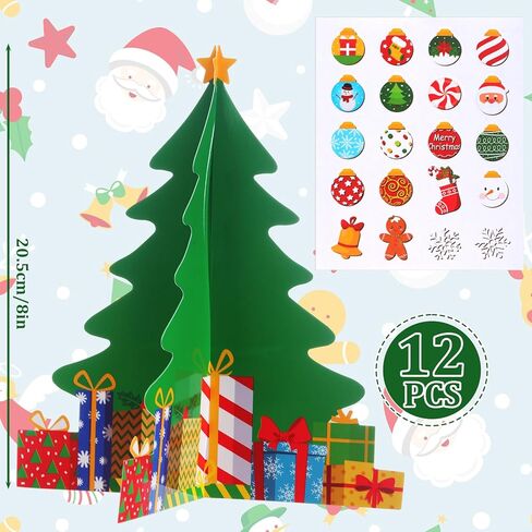 Motipuns 12 Sets DIY Christmas Tree Paper Craft Kits with Stickers Collapsible Paper Tabletop 3D Christmas Tree Ornament Kit for Home Xmas Holiday Fun Activities in Saudi Arabia