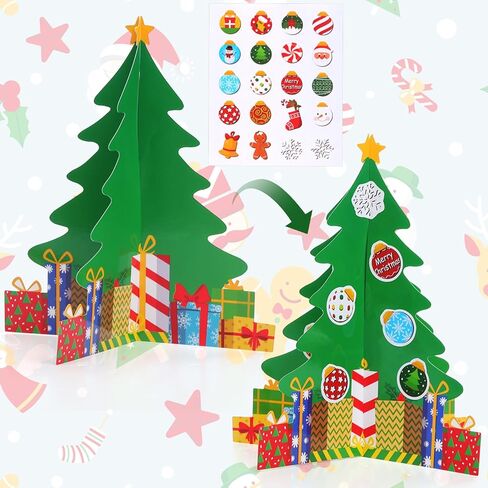 Motipuns 12 Sets DIY Christmas Tree Paper Craft Kits with Stickers Collapsible Paper Tabletop 3D Christmas Tree Ornament Kit for Home Xmas Holiday Fun Activities in Saudi Arabia