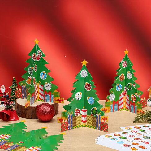 Motipuns 12 Sets DIY Christmas Tree Paper Craft Kits with Stickers Collapsible Paper Tabletop 3D Christmas Tree Ornament Kit for Home Xmas Holiday Fun Activities in Saudi Arabia