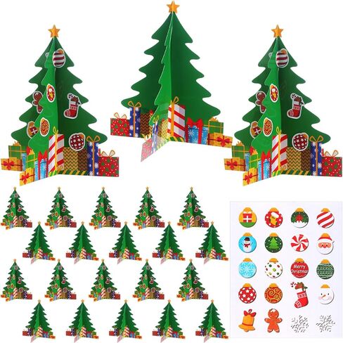 Motipuns 12 Sets DIY Christmas Tree Paper Craft Kits with Stickers Collapsible Paper Tabletop 3D Christmas Tree Ornament Kit for Home Xmas Holiday Fun Activities in Saudi Arabia