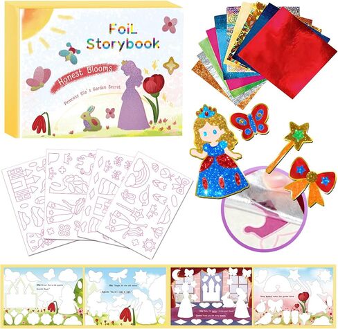 SOOVSY Foil Art & Craft Fun Kit for Kids, Princess Foil Story Book with 77 Magnets & 100 Color Sheet, Christmas Fun Supplies, DIY Creative Activity, Travel Toys, Gifts Set for Ages 4, 5, 6, 7, 8, 9 in Kuwait