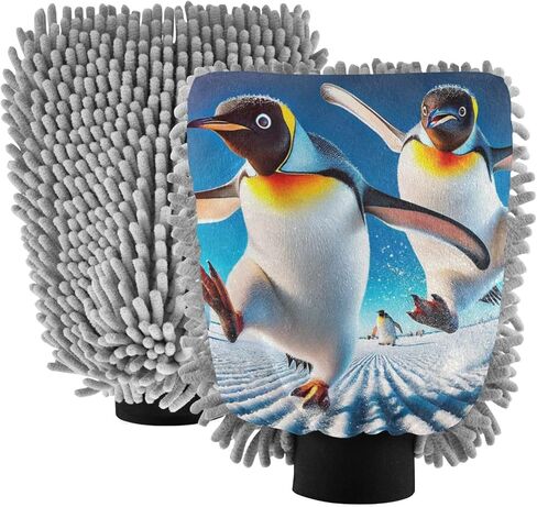 AIXIWAWA Car Wash Mitt Washing Glove Scratch Free Water Absorbent 2 Pack Large Penguin Running Print in Saudi Arabia