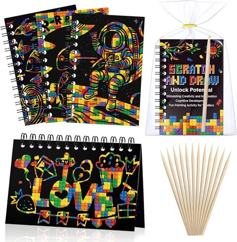 Pasimy 24 Set Scratch Art Party Favor Gifts Building Block Scratch Notebook Bulk Paper Craft for Classroom Prizes Goodie Bag Stuffer Christmas Birthday Party Favor in Saudi Arabia