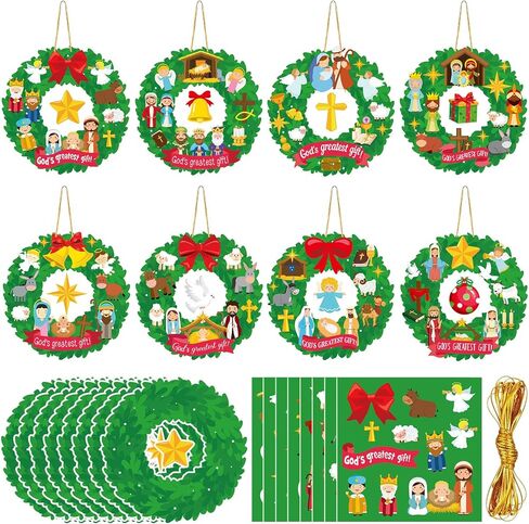 Pasimy 24 Sets Nativity Wreath Crafts Kits Religious Christmas DIY Crafts Nativity Scene Hanging Ornaments Holy Night Craft Stickers for Home Class Religious Xmas Holiday Party Game Activities Decor in Saudi Arabia