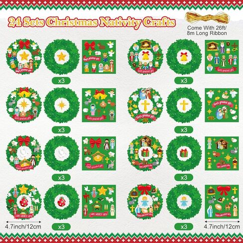 Pasimy 24 Sets Nativity Wreath Crafts Kits Religious Christmas DIY Crafts Nativity Scene Hanging Ornaments Holy Night Craft Stickers for Home Class Religious Xmas Holiday Party Game Activities Decor in Saudi Arabia