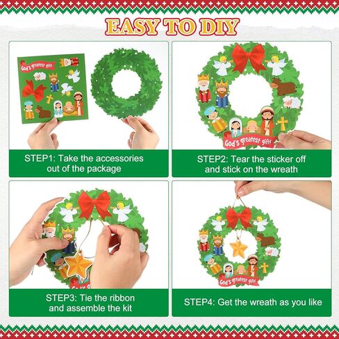 Pasimy 24 Sets Nativity Wreath Crafts Kits Religious Christmas DIY Crafts Nativity Scene Hanging Ornaments Holy Night Craft Stickers for Home Class Religious Xmas Holiday Party Game Activities Decor in Saudi Arabia