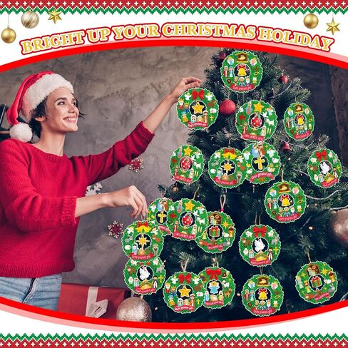 Pasimy 24 Sets Nativity Wreath Crafts Kits Religious Christmas DIY Crafts Nativity Scene Hanging Ornaments Holy Night Craft Stickers for Home Class Religious Xmas Holiday Party Game Activities Decor in Saudi Arabia
