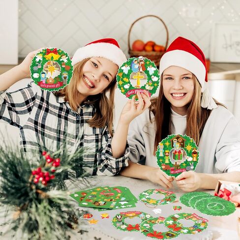 Pasimy 24 Sets Nativity Wreath Crafts Kits Religious Christmas DIY Crafts Nativity Scene Hanging Ornaments Holy Night Craft Stickers for Home Class Religious Xmas Holiday Party Game Activities Decor in Saudi Arabia
