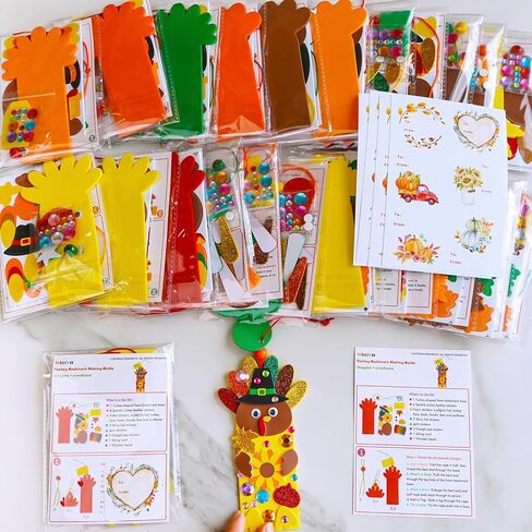 Winlyn 24 Sets Thanksgiving Turkey Craft Kits Fall Kids Crafts DIY Turkey Bookmarks Art Sets Autumn Leaf Turkey Foam Stickers Arts and Crafts for Kids Holiday Party Favors Home Classroom Activities in Saudi Arabia