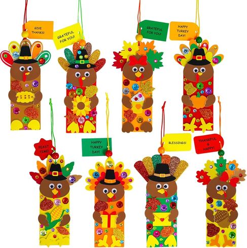 Winlyn 24 Sets Thanksgiving Turkey Craft Kits Fall Kids Crafts DIY Turkey Bookmarks Art Sets Autumn Leaf Turkey Foam Stickers Arts and Crafts for Kids Holiday Party Favors Home Classroom Activities in Saudi Arabia