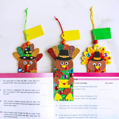 Winlyn 24 Sets Thanksgiving Turkey Craft Kits Fall Kids Crafts DIY Turkey Bookmarks Art Sets Autumn Leaf Turkey Foam Stickers Arts and Crafts for Kids Holiday Party Favors Home Classroom Activities in Saudi Arabia