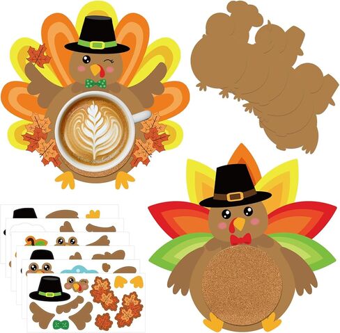 6 PCS Turkey Coaster Craft Kits, Thanksgiving DIY Crafts Table Favors, Make Your Own Turkey Craft for Party Favors Supplies (Ripe) in Saudi Arabia