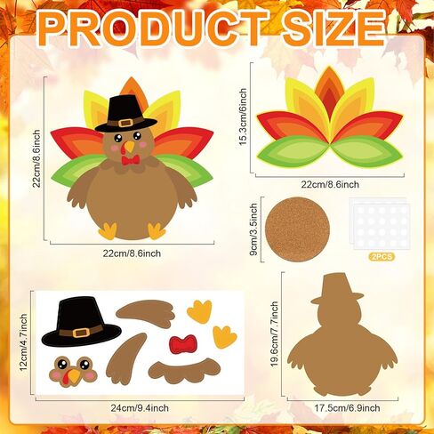 6 PCS Turkey Coaster Craft Kits, Thanksgiving DIY Crafts Table Favors, Make Your Own Turkey Craft for Party Favors Supplies (Ripe) in Saudi Arabia