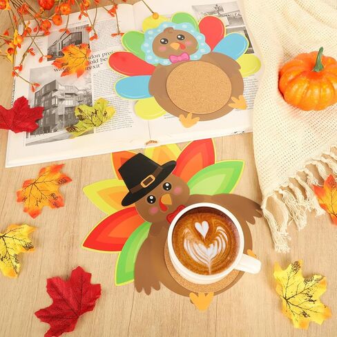 6 PCS Turkey Coaster Craft Kits, Thanksgiving DIY Crafts Table Favors, Make Your Own Turkey Craft for Party Favors Supplies (Ripe) in Saudi Arabia