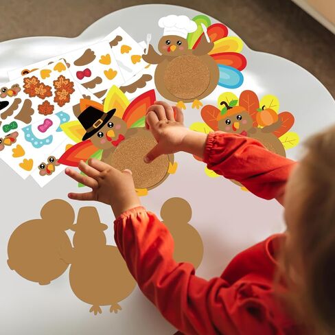 6 PCS Turkey Coaster Craft Kits, Thanksgiving DIY Crafts Table Favors, Make Your Own Turkey Craft for Party Favors Supplies (Ripe) in Saudi Arabia