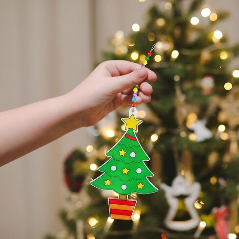Winlyn 24 Sets Potted Christmas Tree Suncatchers Ornaments Decorations DIY Window Paint Art Suncatchers Winter Crafts Painting Kits for Kids Classroom Activities Art Project Party Favors in Saudi Arabia