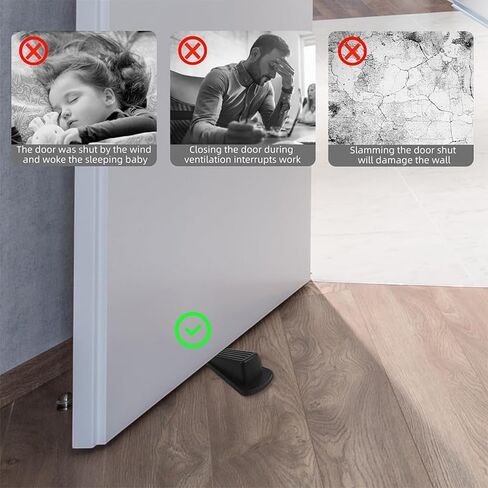2PCS Door Stoppers, Door Stoppers for Bottom of Door, Heavy Duty Doorstop for Home Office Dorm Classroom Garage Stackable on Bottom of on Tile, Concrete, Carpet(Black) in Saudi Arabia