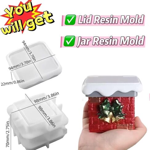 قالب راتنج جرة الثلج مع غطاء، قوالب راتنجات الايبوكسي لعيد الميلاد من السيليكون لصندوق التخزين، حامل الشموع، حاوية المجوهرات in Kuwait