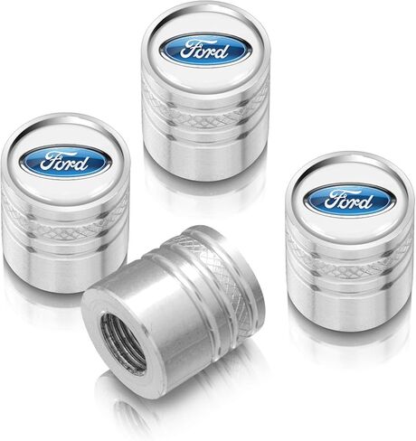 iPick Image for Ford Logo in Black on Silver Chrome Cylinder-Style Aluminum Tire Valve Stem Caps - Official Licensed in Saudi Arabia