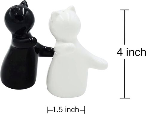 Cat Salt and Pepper Shakers, Cute Hugging Cat Couple Set, White & Black Set, Easy to Refill & Dispense (Seasoning & Spice) - Perfect for Gift, S1 in Saudi Arabia