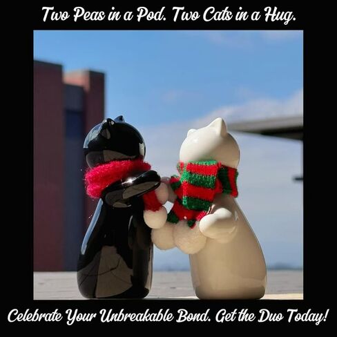 Cat Salt and Pepper Shakers, Cute Hugging Cat Couple Set, White & Black Set, Easy to Refill & Dispense (Seasoning & Spice) - Perfect for Gift, S1 in Saudi Arabia