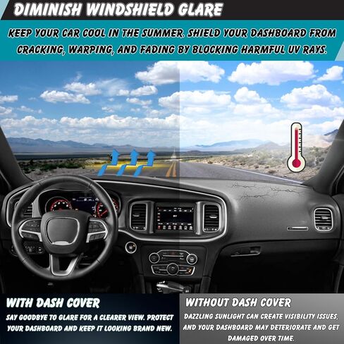 Non-Slip Dash Cover Dashboard Cover Mat Custom Fit Center Console Cover Sunshield Protector Pad Compatible with Dodge Charger 2011 2012 2013-2021 2022 2023 Accessories Pad (Black Trim) in Saudi Arabia