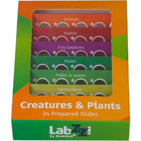 Levenhuk LabZZ CP24 Creatures and Plants Prepared Microscope Slides Set for Kids Children and Students Education