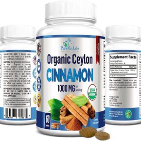 YUMMYVITE Organic Ceylon Cinnamon - 1000mg per Serving, Certified Organic True Cinnamon Supplement, antioxidant, Fast Absorption - 60 Tablets