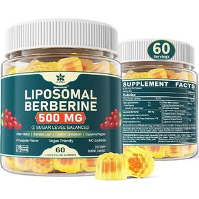 Berberine 500mg Supplement, Once Daily, Liposomal Berberine Gummies with Ceylon Cinnamon, Bitter Melon, Banaba Leaf for Metabolism Balanced, AMPK Activator, High Absorption, Sugar Free, Vegan, 60 Cts in Kuwait