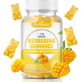 softbear Berberine Gummies Super Berberine with Ceylon Cinnamon for Immune Digestive Health Organic Berberine Supplement 1500mg Purity Berberine HCL 60 Gummies Mango Flavor