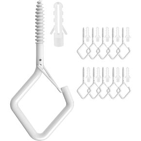 HEDGBOBO 10Pack Screw in Hooks with Safety Buckle Design for Hanging String Lights, Plant, Heavy Duty Garden Lights, 2.2" (White)