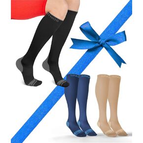 Sparthos Compression Socks (20-30mmHg) Bundle of 3 [Size XXL] - Midnight Black + Desert Beige + Cobalt Blue