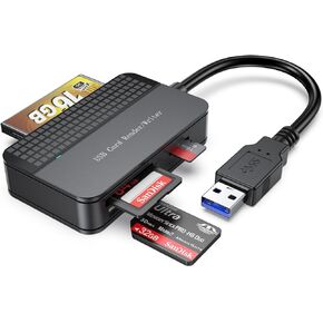Card Reader USB 3.0, FEMORO Multi Memory Card Reader 4-in-1 Simultaneous Reading, SD Micro SD TF MS CF Compact Flash Card Readers External Adapter for Computer PC Camera Laptop