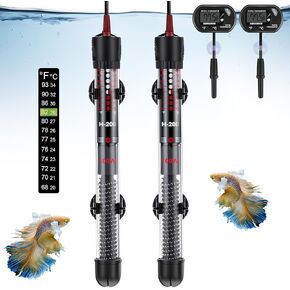 Dreyoo 2 Set 100W Aquarium Fish Tank Heater, Submersible Aquarium Heater with Thermometers and Suckers, Adjustable Knob Aquarium Water Heater Built-in Thermostat for 15-30 Gallon Aquariums