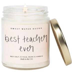 Sweet Water Decor Best Teacher Ever Candle - Sea Salt, Citrus, Amber, Musk Scented Candle for Home - 9 oz Clear Jar with 40 Hour Burn Time, Made in USA - Teacher Appreciation Gifts, End of School Year