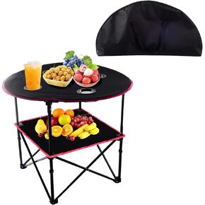 WONGPERG Portable Canvas Table Camping Table, Travel Folding Table with Cup Holder, Portable Canvas Table Picnic Travel Folding Table Camping Table with 4 Mesh Cup Holders Convenient Carry Case