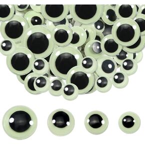 TOAOB 100pcs Glow in The Dark Wiggle Googly Eyes Self Adhesive Luminous Googly Eyes Assorted Sizes Plastic Sticker Eyes for DIY Crafts Scrapbooking Decoration