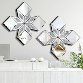 VOHJD Crushed Diamond Decorative Mirror 2 Pack 16.75x16.75" Diamond Shape Glass Decor Wall Mirror for Home Decor, Accent Mirror