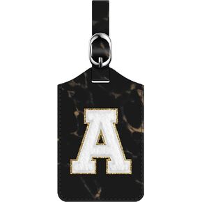 Fintie Letter Luggage Tag, PU Leather Embroidered Luggage Tag, Monogrammed Luggage Tag for Suitcase Baggage Handbag Travel Bag Label (Marble Blue, G)