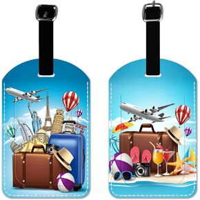 2 Pack Luggage Tag for Suitcase, Pink Marble PU Leather Suitcase Tags with Privacy Flap Name ID Label and Adjustable Leather Loop for Women Men Luggage Travel Essentials