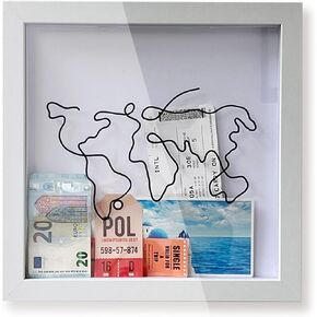 TABTAG Adventure Archive Box,Travel Shadow Box with Slots,8/12-inch World Map Souvenir Organizer,Wooden Keepsake Box Shadow Box Frame-(12Inch-Black)